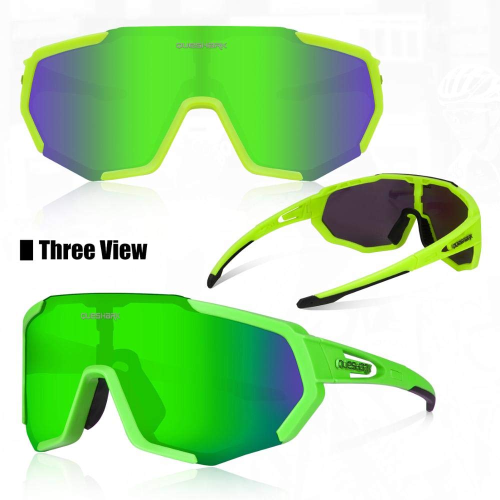 Queshark Occhiali da Ciclismo Polarizzati per Ccchiali TR90 con Montatura per Uomo Donna con 3 Lenti Intercambiabili Anti-UV400