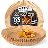 Moritz & Moritz Airfryer Backpapier Rund Ø 23 cm (unten 23 cm, oben 27 cm) - 125 Stück Einweg-Einlagen mit Randhöhe 4,5 cm - Antihaft & fettabweisend - bis 220°C - für 6-10 L Air Fryer & Backofen