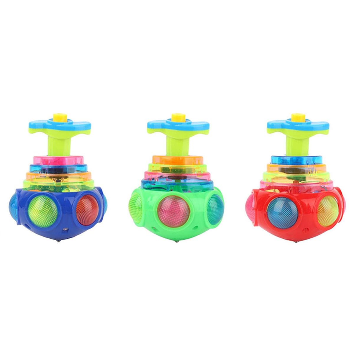 3 Pcs Bucket Time Toys, S-pinning Tops Light Up Spinner Toy, Attention Au-tism Bucket Toys, Flashing Top Gyroscope with Lights and Music for Kids Boys Girls (Random Color)