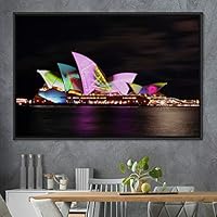 Framed Canvas Wall Art City Illuminations Aerial Cityscape Contemporary Multicolor Photography Places Realism - 16x24 inches
