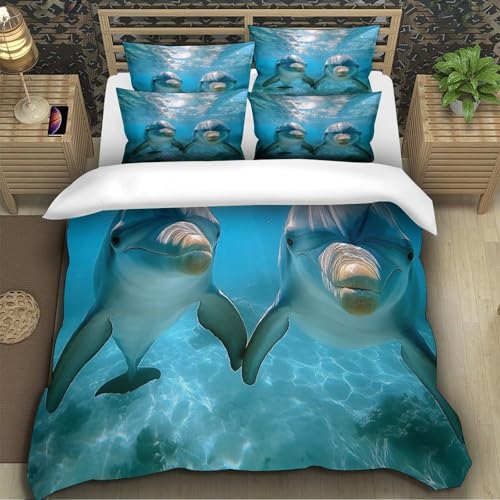 Housse de couette dauphins 3D imprimé microfibre respirant 3 pièces - 5