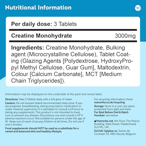 Nutravita Creatine Monohydrate 3000mg - 300 Vegan Creatine Tablets (3+ Months) - Pre Workout Supplement for Men & Women - Alternative to Powder & Capsules - Made in The UK - Image 6
