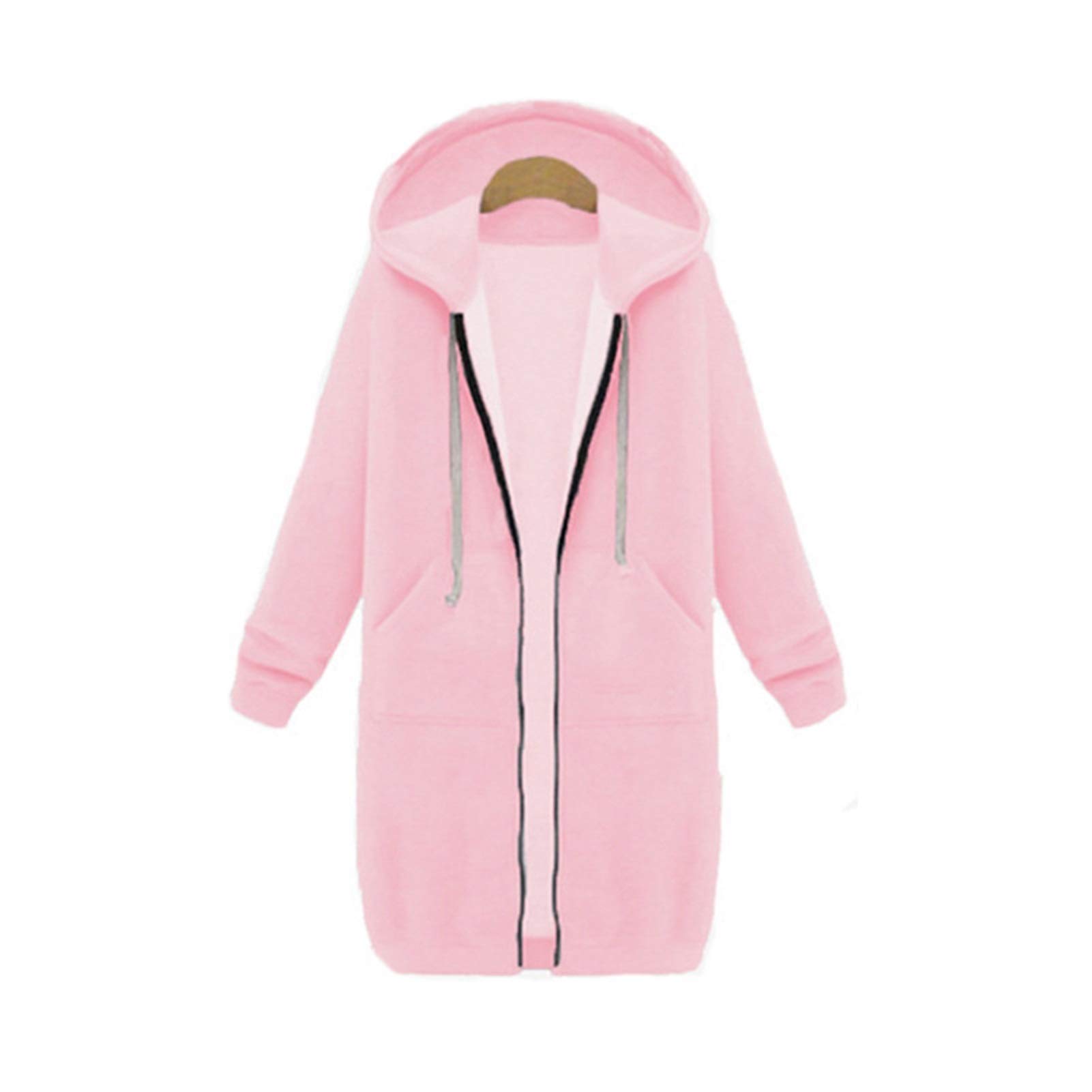 YouyaaHoodie Sweatshirt 2020 Autumn Casual Women Long Hoodies Sweatshirt Coat Zip Up Outerwears Hooded Jacket Winter Pockets Plus Size Outwear Tops (Color : Pink, Size : M)