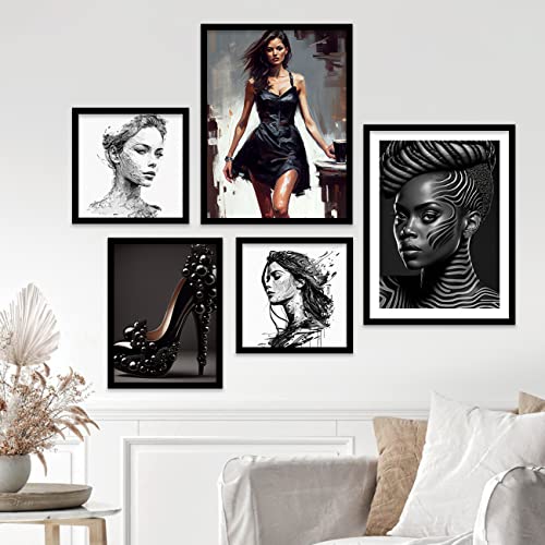 Image of kotart Modern Wall Art Framed Painting for Wall Decoration - Wall Paintings for Living Room, Bedroom Combo22 (Black, Framed) Set of 5