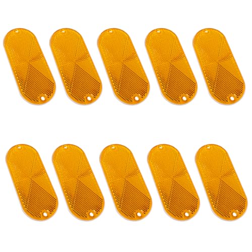Image of Hitefu 10PCS Front Reflector, Yellow Oval Safety Reflectors for Roads Mailboxes Automobiles Trailer Boats Tunnels Reflector, Self Adhesive Or Drill Quick Mount
