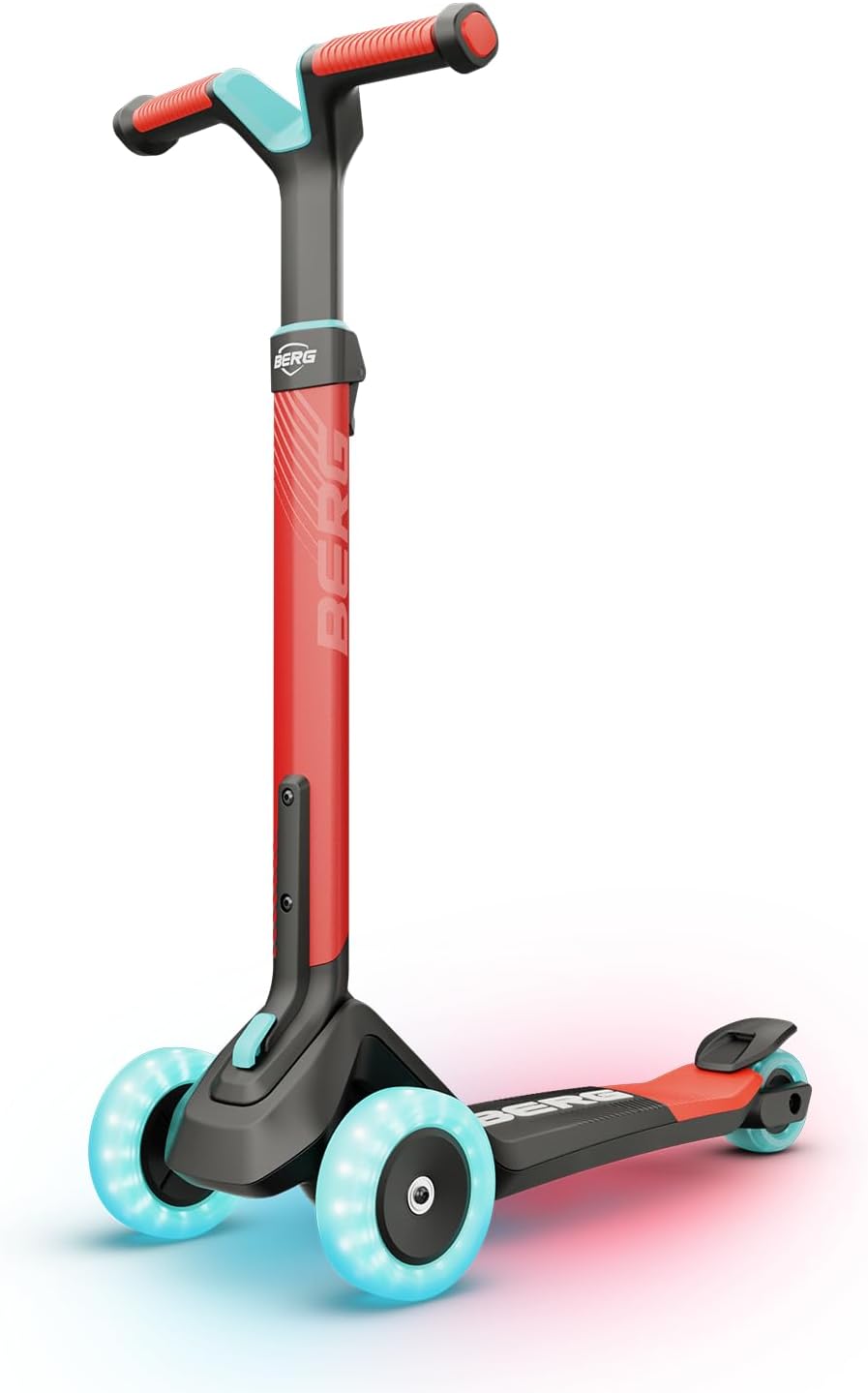 Nexo Foldable Scooter with LED Deck Red 3-Wheel Kick Scooter for Kids Ages 2 to 12 Adjustable Handlebar Foldable Frame and Light-Up Wheels for Safe Indoor Outdoor Riding