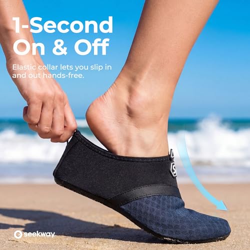 Image of SEEKWAY Water Shoes Quick-Dry Aqua Socks Barefoot Slip-on for Beach Pool Swim River Yoga Lake Surf Women Men Black SK001