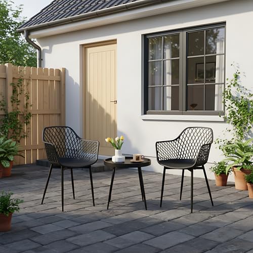 buybyroom Gartenmöbel Set 2 Garten Stühle +Tisch, Outdoor Balkonmöbel Kleiner Balkon Gartengarnitur Set Kunststoff Terrassenmöbel Set für Balkon, Terrasse & Garten, Schwarz