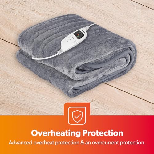 Geepas Electric Blanket Heated Throw 130 X 160 Cm | Warm Flannel Electric Over Blanket For Sofa Bed - Over Heating Protection With 9 Heat Settings & 9 Hour Timer, Auto Off, Machine Washable | Grey - 5