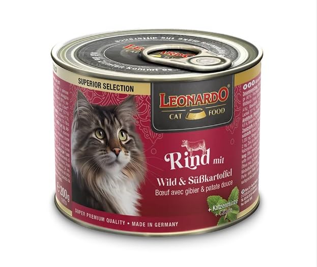 Leonardo Wet Food [6x200g Beef with Venison & Sweet Potato] Wet Grain Free Cat Food | Complete Wet Food in Can
