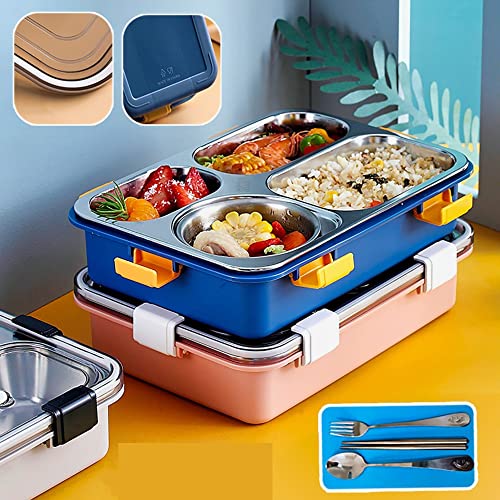 Image of Mayatra's Stainless Steel Lunch Box for Adults & Kids | 4 Compartment Airtight Tiffin Box with Lids | Leakproof Food Storage Container with Spoon & Fork | Keep Foods Separated | Multicolor (LB-8877)