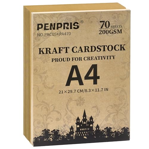70 Feuilles de Papier Kraft Marron Cartonné - 200 g/m²/75 lb, Format A4, Papier Cartonné Épais Recto Verso pour Imprimante, Fabrication de Cartes,...
