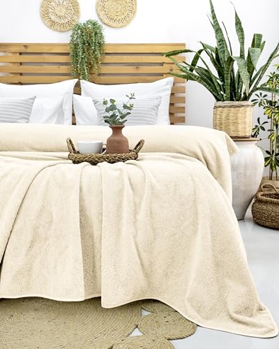 Gräfenstayn LAYNENBURG Premium Frotteedecke 150x200 cm - 100% Baumwolle - dünne & leichte Sommerdecke - Baumwolldecke als Sofa-Decke & Bettdecke - Frottierdecke & kühlende Sofa-Decke (Creme)