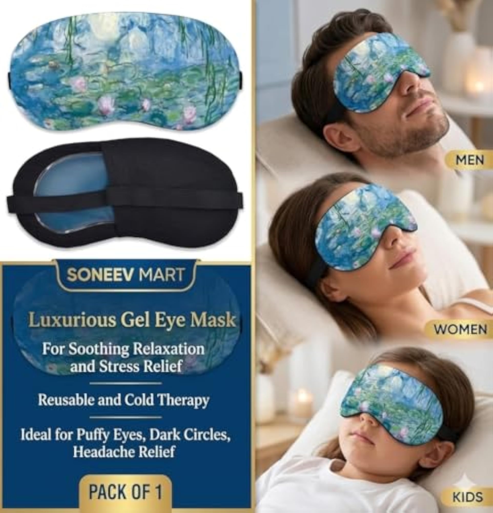 Cooling Gel Eye Mask with Claude Monet Art Print for Relaxation