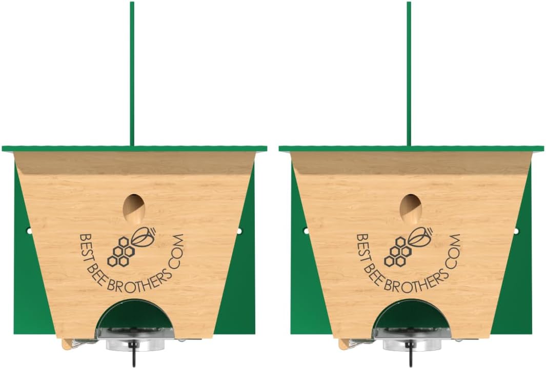 Best Bee Brothers Turbo Trap 2.0, Professional-Grade Carpenter Bee Trap for Outside with Bee Vault, Large Viewport & Spring-Loaded Door, 4.1” W x 4.8” H x 5.9” D (2 Pack)