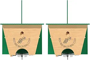 Best Bee Brothers Turbo Trap 2.0, Professional-Grade Carpenter Bee Trap for Outside with Bee Vault, Large Viewport & Spring-Loaded Door, 4.1” W x 4.8” H x 5.9” D (2 Pack)