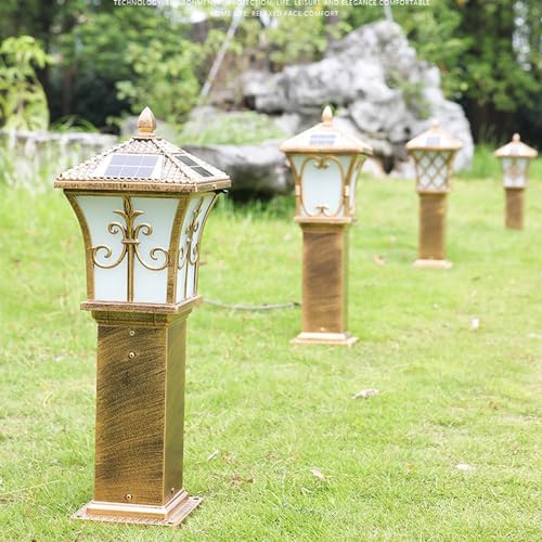 Solar Pillar Outdoor Lamp Bronze Pole Lighting with Remote Control Street Light for Lawn Patio Yard Pathway Garden – Image 5