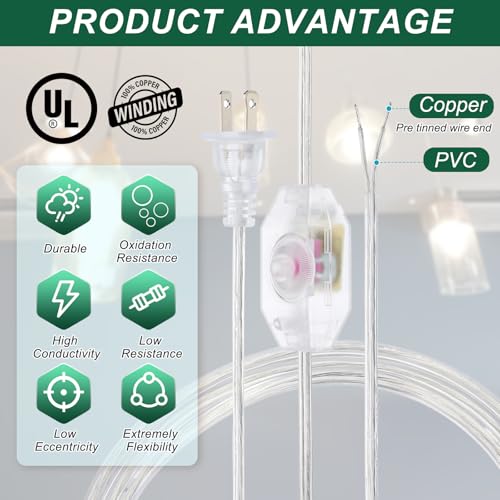 PATIKIL 15 Feet Lamp Cord with Plug, 2 Set UL List Lamp Power Cord with Full Range Rotary Lamp Switch Stripped Ends Ready for Table Lamp, Floor Lamp, Pendant Light, Incandescent, Clear by PATIKIL - Used condition - Image 3