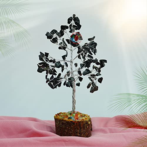 Image of REMEDYWALA Charged Energized Black Agate Crystal Tree for Reiki Healing, Black Agate Stone Tree Showpiece for Good Luck Home Decor, Beautiful Crystal Tree, 200 Beads