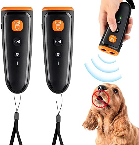 Qualirey 2 Pieces Ultrasonic Dog Barking Control Devices Dog Training Device Rechargeable Deterrent Devices for Small Medium and Large Dogs Dog Training Behavior AidsBlack Orange