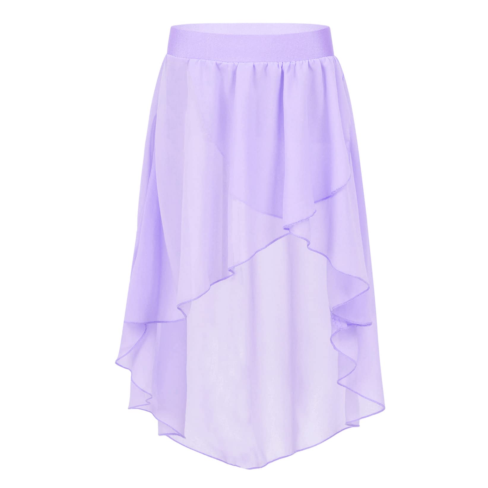 TTAO Girls' Basic Lyrical Dance Skirts Ballet Tutu Skirts High-Low Hem Chiffon Skirt Performance Costume Dress Lavender 14