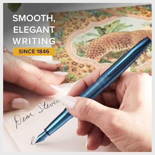 Image of Cross ATX Executive Sandblasted Dark Blue PVD Fountain Pen - Fine Nib, Smooth Writing, Premium Gift Box Included