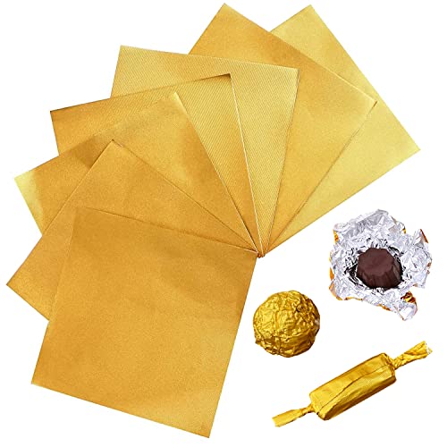 VESTARUVOT 200PCS Foil Candy Wrappers, 3.9x3.9 inches Golden Aluminium Candy Wrappers Square...