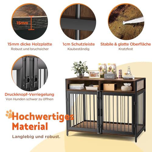 Gimars Hundebox 94×58×63 cm mit Tischplatte und Schublade, robuste Indoor-Hundebox für kleine, mittlere und große Hunde