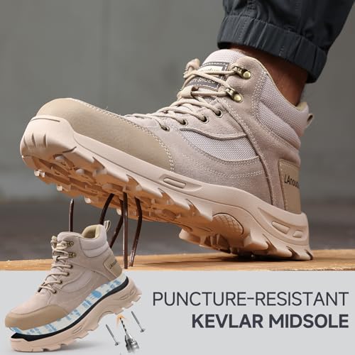 Image of Steel Toe Boots for Men Lightweight Work Boots for Men High Top Safety Boot with Kevlar Puncture-Resistant Midsole Comfortable Industrial Work Shoes Splash-Proof Botas De Trabajo para Hombre