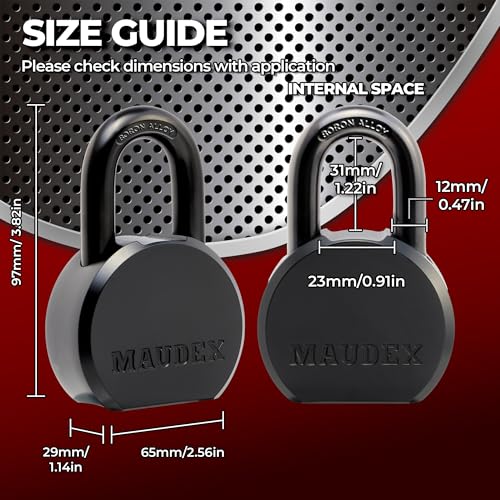 Image of Maudex PML65 Professional Grade Padlock - High Security with Boron Alloy Shackle, All-Weather Protection, 5 Brass Keys. for Storage Units, Gates & Commercial Security