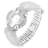 Quartz Watch, Flower Shape Dial Elegant Wrist Watch Elegant Wrist Watch Quartz Analog Women Watch Wide Mesh Belt Fashion Creative Wristwatch Luxury Wrist Watch for Female Women Girls Ladies