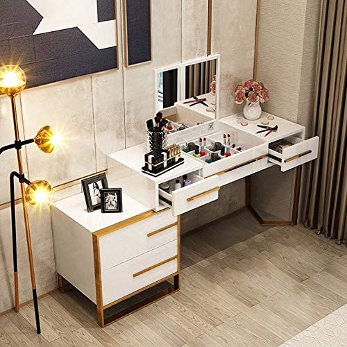 NG Decor,White, Green ply Engineered Plywood Modern Makeup Vanity Expendable Dressing Table-picture-13