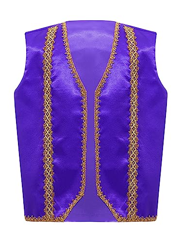 YiZYiF Boys Satin Golden Trim Arabian Prince Outfits Vest Waistcoat Medieval Steampunk Halloween Cosplay Jacket Coat - Main Image