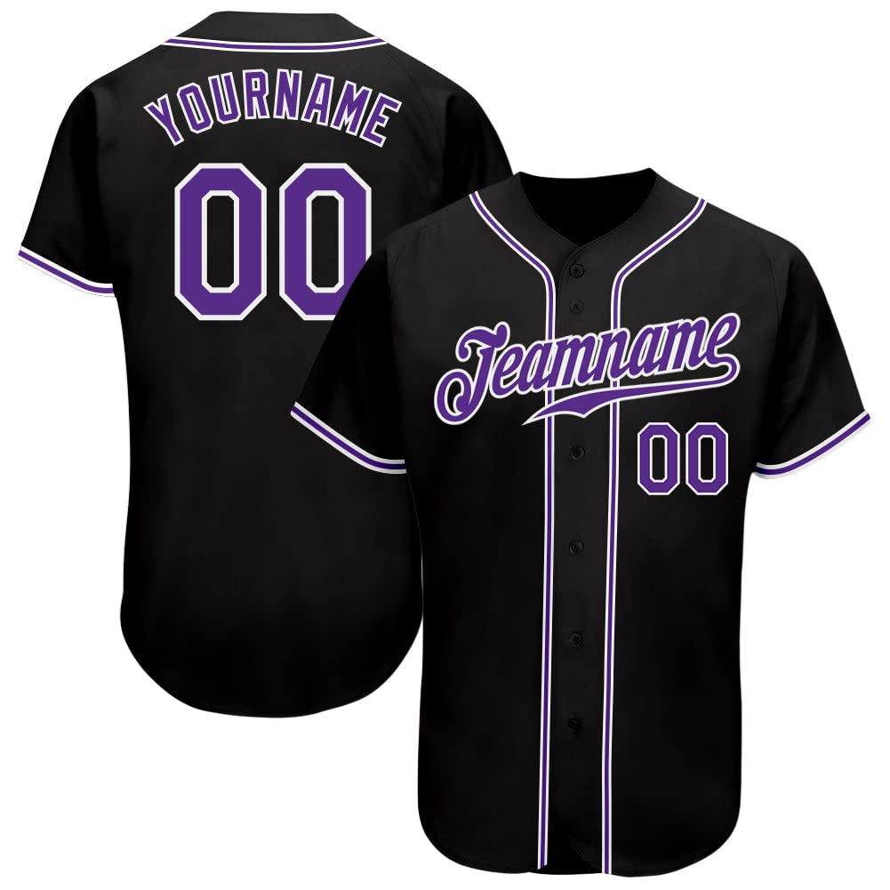Generic Personalized Baseball Jersey Women Men Youth Kids, Custom Baseball Shirt Printed Stitched Name Number Logo Black Purple Baseball Uniform