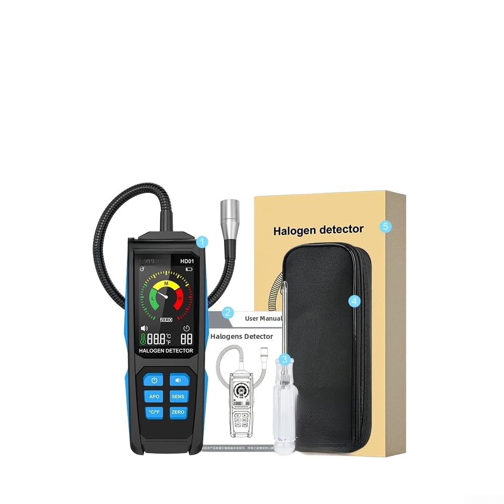 Detector de fugas de refrigerante HD01 para R22/R32/R134a, detector de gas digital con alarma dual y manguera flexible de 270 mm, medición de temperatura de -10 a 60 °C, respuesta rápida
