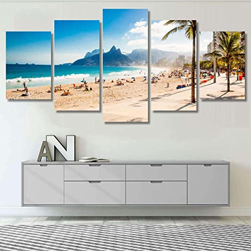 Canvas Paintings Wall Art 5 Piece Canvas Prints Wall Art 5 Pieces Two Brothers Mountain On Ipanema Beach Rio De Janeiro Canvas Wall Art Painting For Home Living Room Office Mordern Decoration Gift #TOP1