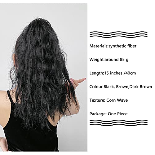 Meiriyfa Short Corn Wave Ponytail Extension Claw Clip Ponytail Hair Curly Synthetic Hairpieces For Women Daily Looking (Black) #TOP3