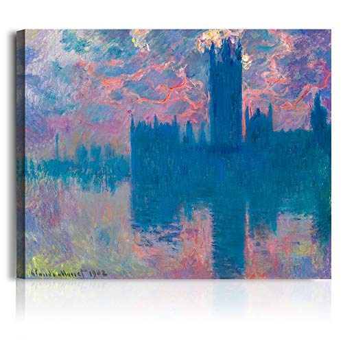 A&T ARTWORK Houses of Parliament by Claude Monet The World Classic Art Reproductions, Giclee Canvas Prints Wall Art for Home Decor, 16x20 inches