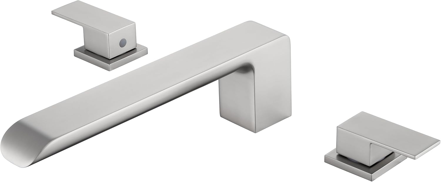 SITGES Minimalist Square-Shaped Bathtub Faucet,2-Handle Widespread Roman Tub Faucet with 11-Inch Spout Reach,High-Flow Deck Mount Bath Faucet Set,Valve Included,Brushed Nickel