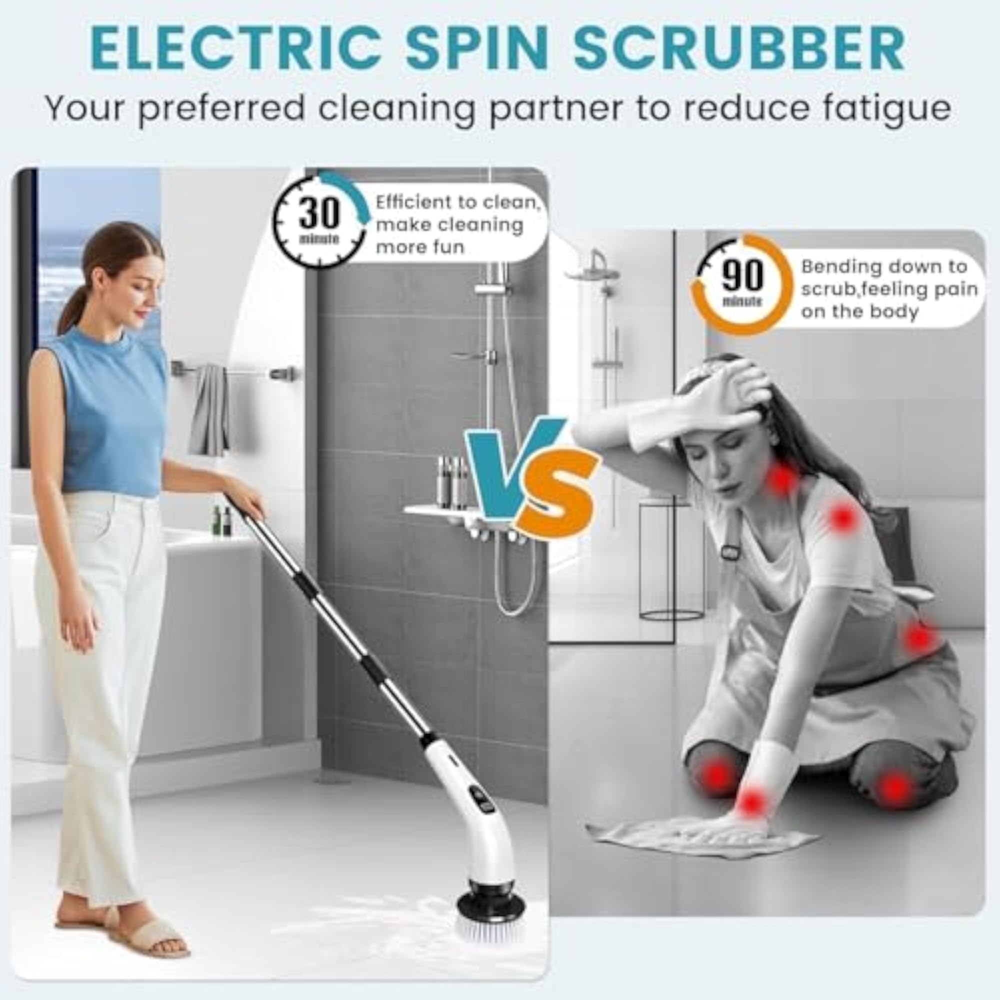 9-in-1 Electric Spin Scrubber with 9 Replaceable Brush Heads