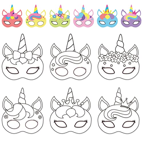 chiazllta 24Pcs Unicorn Mask Crafts Unicorn Arts and Crafts for Kids Birthday Party Game Favors Color Your Own Mask DIY Toddlers Rainbow Horse Paper Mask for Class Home Party Activity Coloring Games