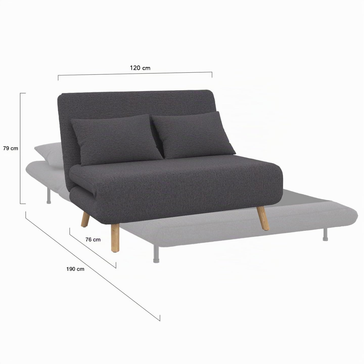 IDMarket - Sofá convertible Romeo cama supletoria 2 plazas 120 x 190 cm Tela Gris Antracita