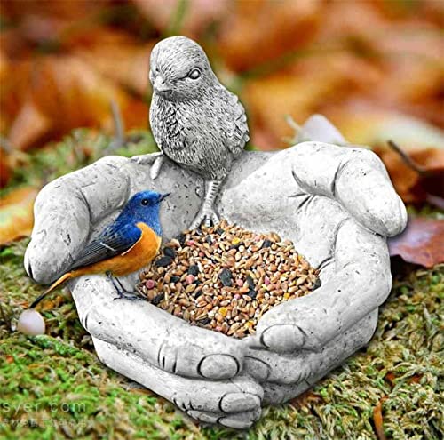 Eatingbiting 7.5 Inch Bird Bath Feeder Bird In Hands Stone Garden Patio Ornament Water Decor Hand-Shaped Creative Resin Bird Feeder Outdoor Garden Decorations Ornaments For Patio Porch Pathway Yard thumb #1