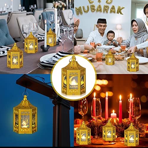 20 Pcs Ramadan Candle Lantern Led Eid Mubarak Lantern With Flickery Led Candles Mubarak Lanterns Decorative Moon Star Gold Led Vintage Hanging Tealight Lantern For Home Party Decor #TOP4