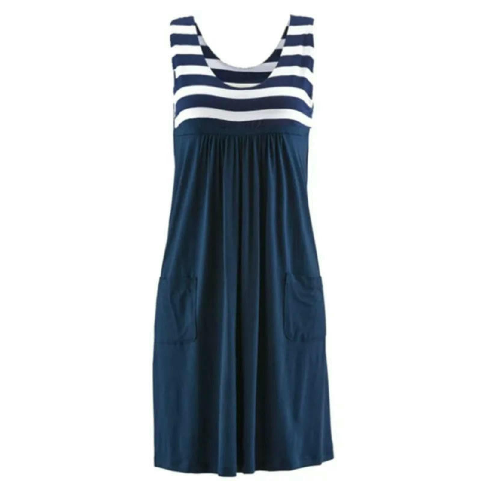 Abito Donna Estivo Senza Maniche A Righe da Longuette Ampio Casual Leggero Indossare Ogni Giorno E in Vacanza-bianco-4xl