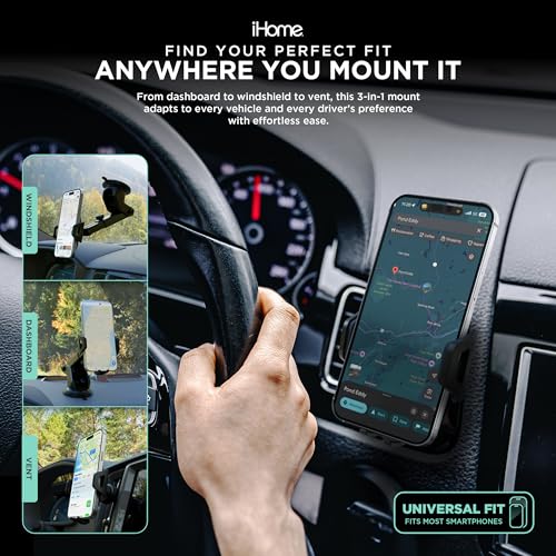 iHome Car Mount, Dashboard/Windshield/Vent Mount, Swivel Neck, Silicone Grip, Adjustable Mount Arm with Suction Cup Base (Universal Car Mount) by iHome - Used condition - Image 2