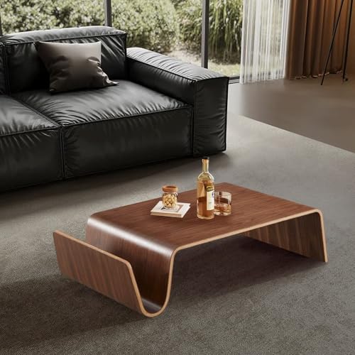 Scando Mid-Century Modern Bentwood Coffee Table with Magazine Rack, Rectangle Sofa Table, Walnut Tone – Scandinavian Style Wood Coffee Table for Living Room, Lounge Spaces by PLATA DECOR IMPORT - Used condition - CA$367.05