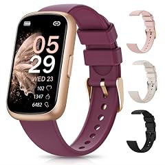 Smart Fitness Watch with Interchangeable Silicone Bands Gold Case Purple Band Digital Display Heart Rate Monitor Step Counter