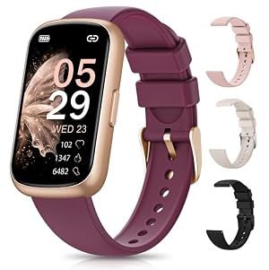 Smart Fitness Watch with Interchangeable Silicone Bands Gold Case Purple Band Digital Display Heart Rate Monitor Step Counter