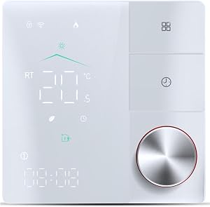 Smart Thermostat for House Electric Floor Heating AC Thermostat with AI Smart Learning APP Control LED Digital Touch Screen and Adjustable Knob and DIY Programmable Thermostat (White)